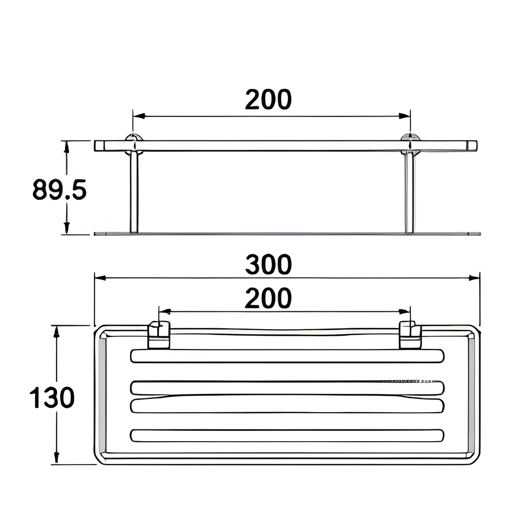 Onimi SC-3321 330 × 130 × 89.5mm Stainless Steel 304 Single Flat Bathroom Shelf – Matt Black Shelf with Polished Chrome Brackets