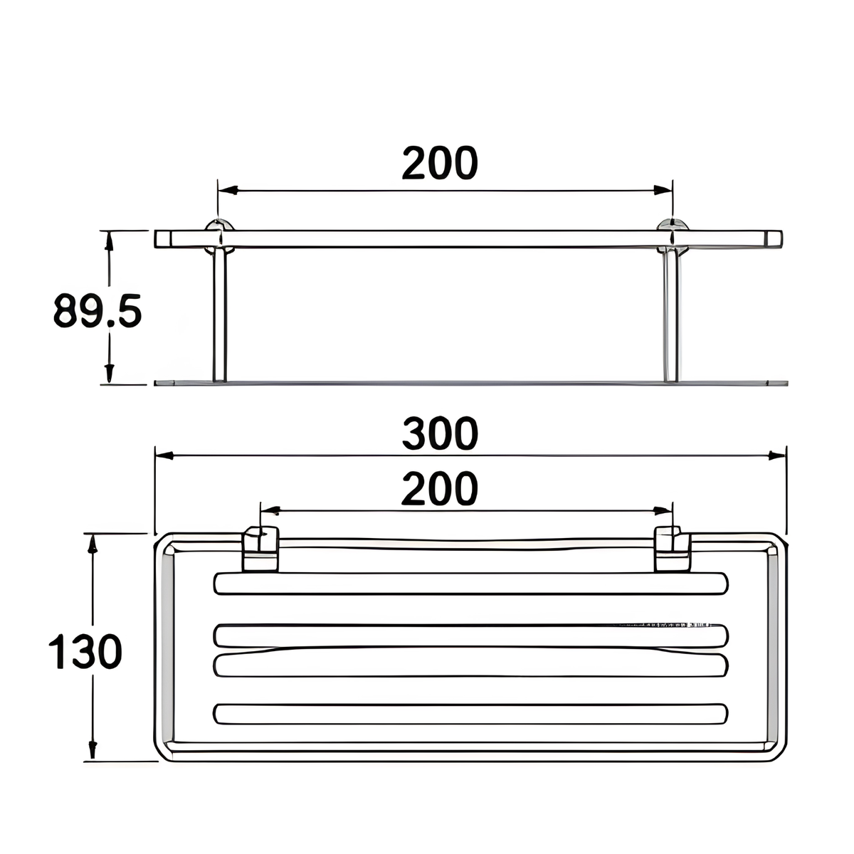 Onimi SC-3321 330 × 130 × 89.5mm Stainless Steel 304 Single Flat Bathroom Shelf – Matt Black Shelf with Polished Chrome Brackets