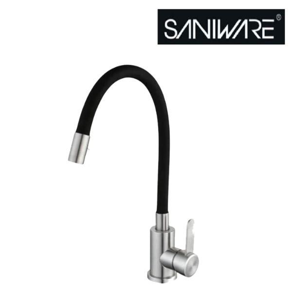 Saniware SWP-SS-304-3943 304 Stainless Steel Flexible Kitchen Pillar Mounted Sink Tap Black & Silver