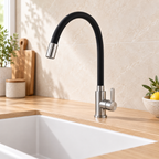 Saniware SWP-SS-304-3943 304 Stainless Steel Flexible Kitchen Pillar Mounted Sink Tap Black & Silver