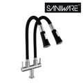Saniware SWP-SS-304-3945 304 Stainless Steel Double Flexible Hose Kitchen Pillar Mounted Sink Tap Black & Silver