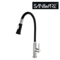 Saniware SWP-SS-304-3933 304 Stainless Steel Flexible Hose Kitchen Pillar Mounted Sink Tap with Spray Head Black & Silver