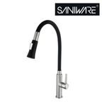 Saniware SWP-SS-304-3933 304 Stainless Steel Flexible Hose Kitchen Pillar Mounted Sink Tap with Spray Head Black & Silver