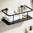 Onimi SC-3321 330 × 130 × 89.5mm Stainless Steel 304 Single Flat Bathroom Shelf – Matt Black Shelf with Polished Chrome Brackets