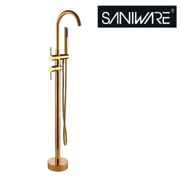 Saniware SWP-BTM-178G Freestanding Bathtub Tap with Hand Shower Gold freestanding acrylic bathtub