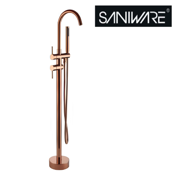 Saniware SWP-BTM-178RG Freestanding Bathtub Tap with Hand Shower Rose Gold Freestanding Acrylic Bathtub