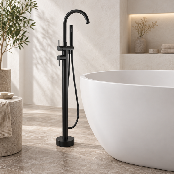 Saniware SWP-BTM-178B Freestanding Bathtub Tap with Hand Shower matte black freestanding acrylic bathtub