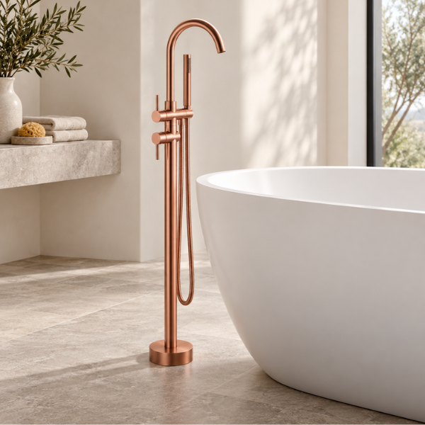 Saniware SWP-BTM-178RG Freestanding Bathtub Tap with Hand Shower Rose Gold Freestanding Acrylic Bathtub