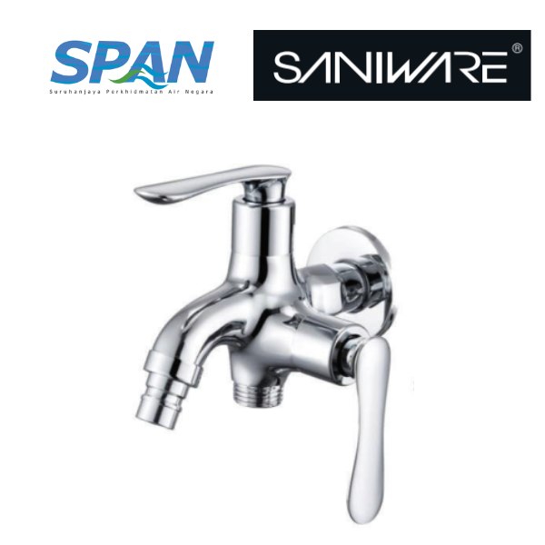 Saniware SWP-BR-3414 Chrome Two Way Tap Suitable for: Utility Sinks, Laundry Areas and Washing Points Requiring Two Outlets