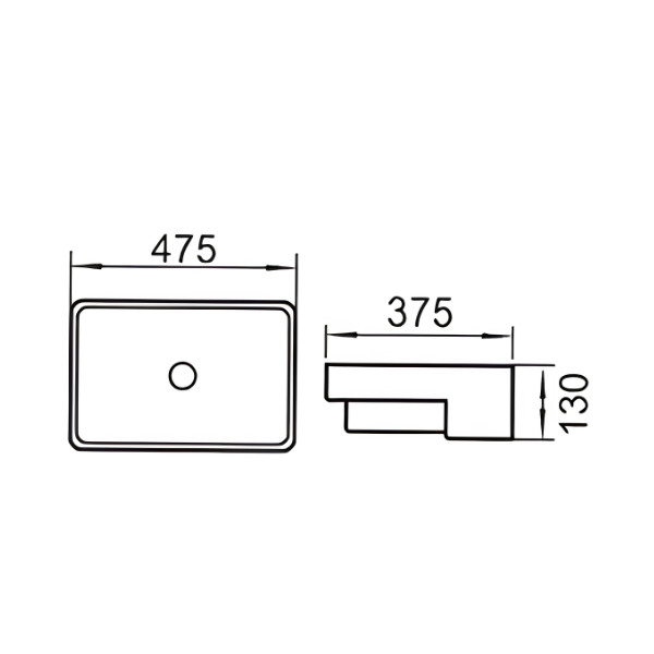 Saniware WB-458 475mm Ceramic White Semi Recessed Basin Sinki Tandas Bilik Mandi For Compact Vanity, Small Bathroom & Renovation Projects