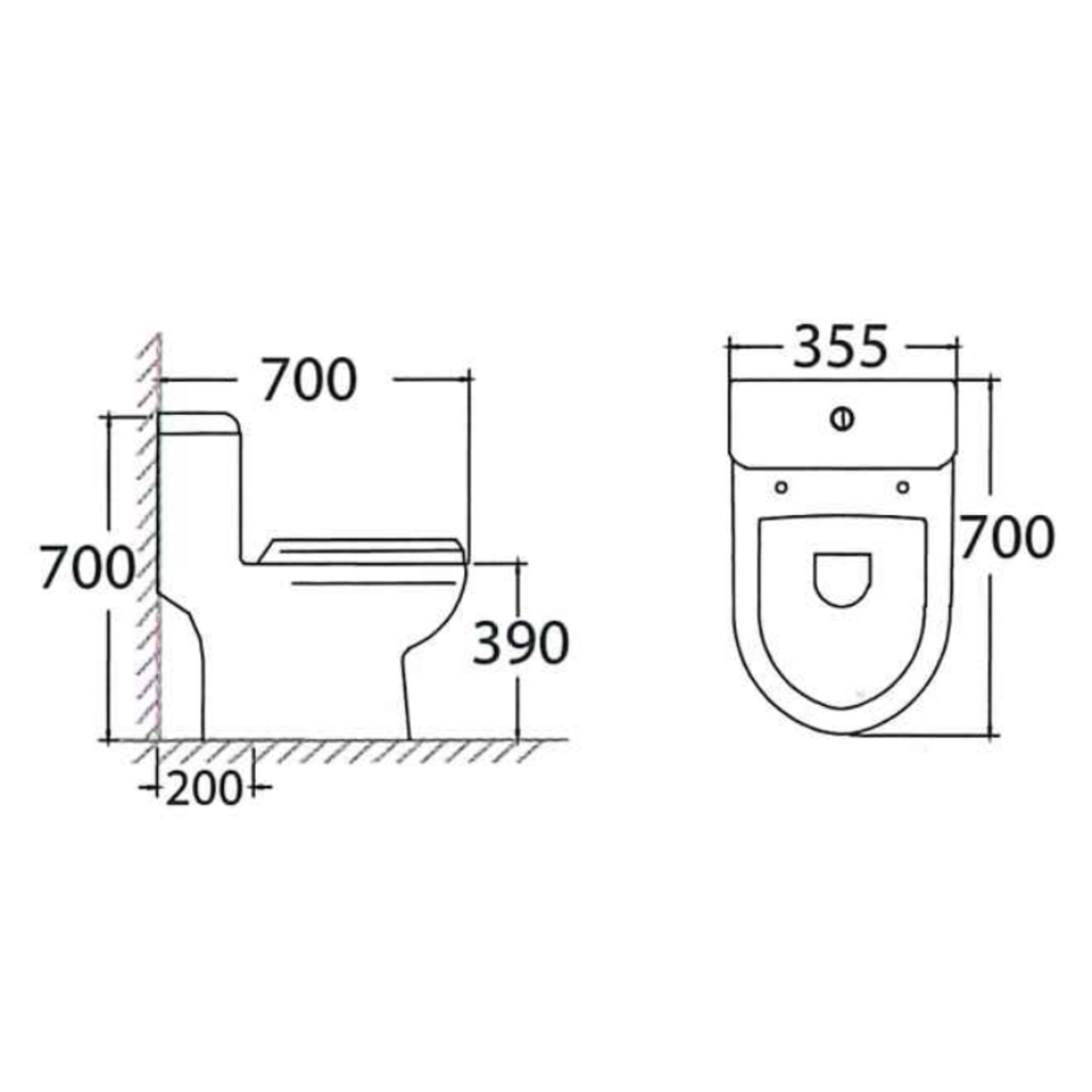 Asher C 304 S One Piece Water Closet S-Trap 200mm Dual Flush Soft Close Seat Cover Jamban DUduk