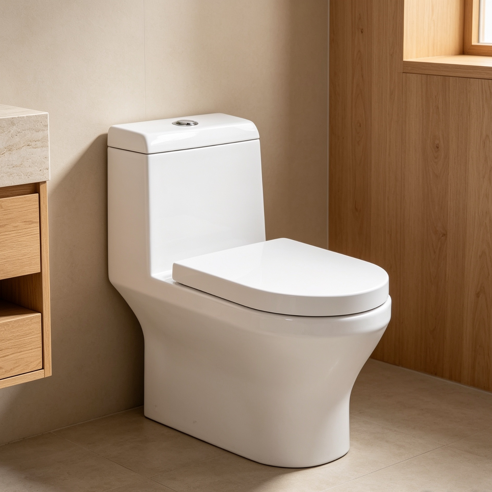Asher C 304 S One Piece Water Closet S-Trap 200mm Dual Flush Soft Close Seat Cover Jamban DUduk