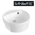 Saniware WB-461 430mm Ceramic White Semi Recessed Basin Sinki Tandas Bilik Mandi For Round Vanity, Bathroom & Renovation Projects