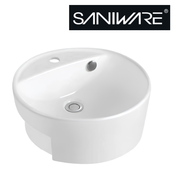 Saniware WB-461 430mm Ceramic White Semi Recessed Basin Sinki Tandas Bilik Mandi For Round Vanity, Bathroom & Renovation Projects