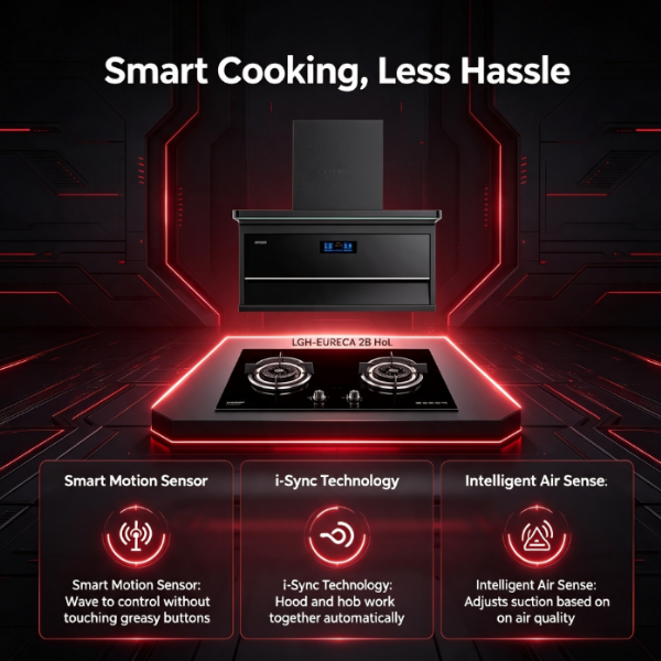 LIVINOX LCH-SUGI DC-90FB Black Cooker Hood – 2800 m³/h Powerful Suction, BLDC LGH Series Gas Hob Combo