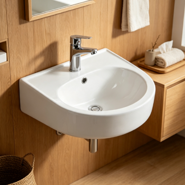 Saniware WB-288 410mm Ceramic White Wall Hung Basin Sinki Tandas Bilik Mandi For Bathroom, Powder Room, Small Spaces
