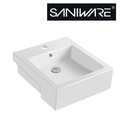 Saniware WB-464 420mm x 475mm Ceramic White Semi Recessed Basin Sinki Tandas Bilik Mandi For Standard Vanity, Bathroom & Renovation Projects