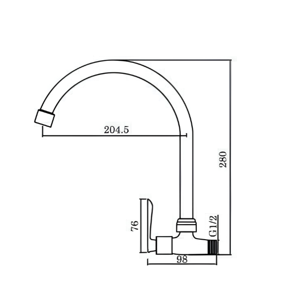 Saniware SWP-BR-3464 Chrome Kitchen Wall Sink Tap Suitable for: Kitchen Sinks, Utility Sinks and Laundry Washing Areas