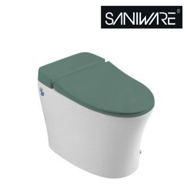 Saniware WC-1002-UFC 680mm Ceramic Tankless Siphonic One-Piece Toilet Mangkuk Tandas Bilik Mandi S-Trap 250mm & 300mm Roughing-In – White, Black, Grey & Green
