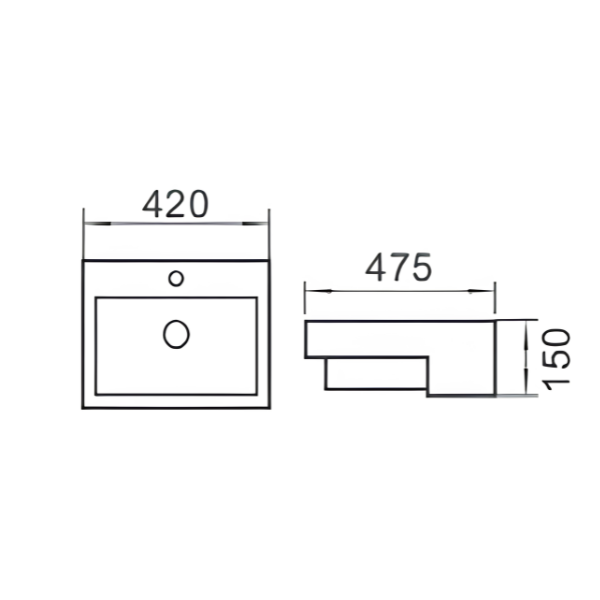 Saniware WB-464 420mm x 475mm Ceramic White Semi Recessed Basin Sinki Tandas Bilik Mandi For Standard Vanity, Bathroom & Renovation Projects