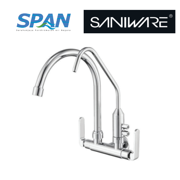 Saniware SWP-BR-3371 Chrome Kitchen Wall Sink Tap with Filter Tap Suitable for: Kitchen Sinks and Utility Sinks Requiring a Separate Filtered Water Outlet