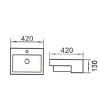 Saniware WB-594 420mm Ceramic White Semi Recessed Basin Sinki Tandas Bilik Mandi For Square Vanity, Compact Bathroom & Renovation Projects