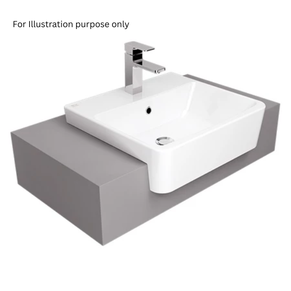 Saniware WB-594 420mm Ceramic White Semi Recessed Basin Sinki Tandas Bilik Mandi For Square Vanity, Compact Bathroom & Renovation Projects