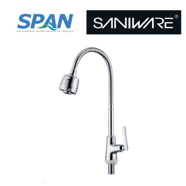 Saniware SWP-BR-3474 Chrome Flexible Hose Kitchen Pillar Sink Tap Suitable for: Kitchen Sinks and Utility Sinks with Deck-Mounted Tap Installation
