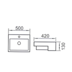 Saniware WB-595 500mm x 420mm Ceramic White Semi Recessed Basin Sinki Tandas Bilik Mandi For Wide Vanity, Main Bathroom & Renovation Projects