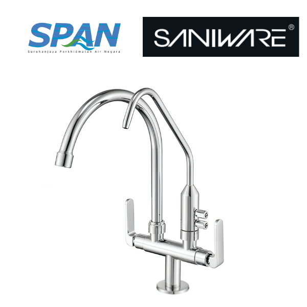 Saniware SWP-BR-3372 Chrome Kitchen Pillar Sink Tap with Filter Tap Suitable for: Kitchen Sinks and Utility Sinks Requiring a Separate Filtered Water Outlet