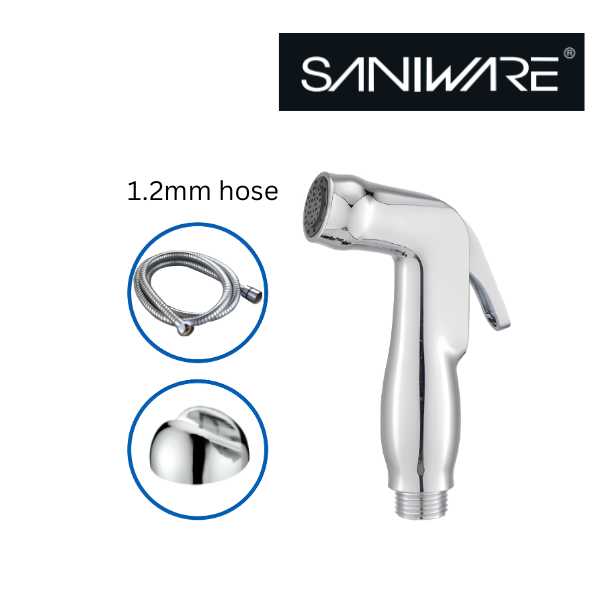 Saniware SWSB-ABS-261 Chrome Handheld Bidet Spray Set with Holder and Flexible Hose Suitable for: Toilets and Bathrooms Requiring Personal Hygiene and Rinsing