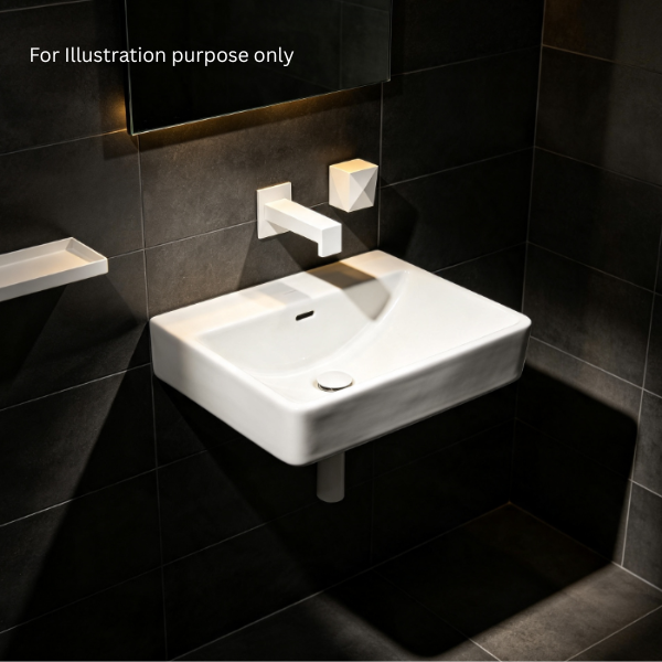 Saniware WB-424 600mm Ceramic White Wall-Hung Basin Sinki Tandas Bilik Mandi For Wide Vanity, Main Bathroom & Renovation Projects