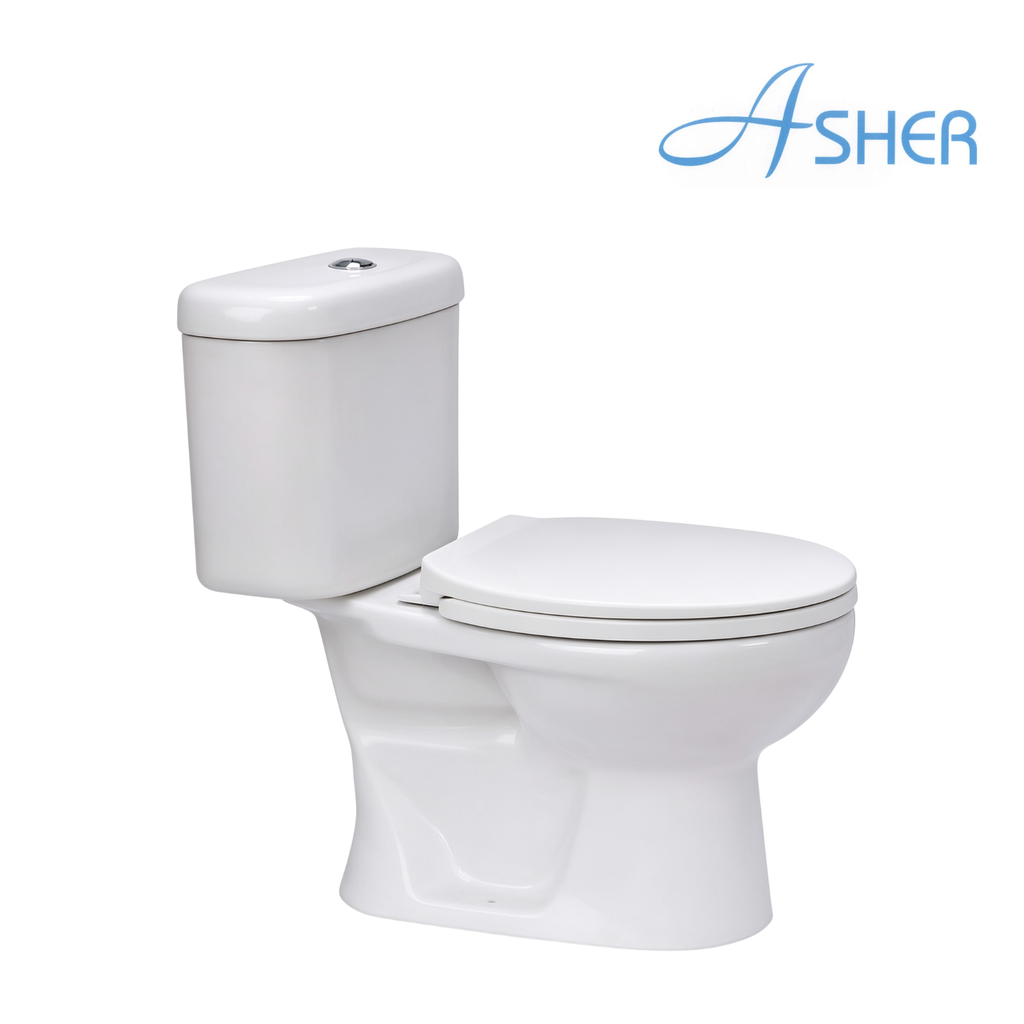 Asher C 115 S Close Coupled Water Closet S-Trap Dual Flush Button Soft Close Seat Cover Jamban Duduk