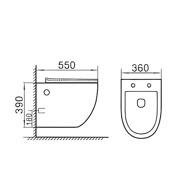 Saniware WC-355 550mm Ceramic Washdown Wall-Hung Toilet Bowl Mangkuk Tandas Bilik Mandi P-Trap 180mm Roughing-In – White