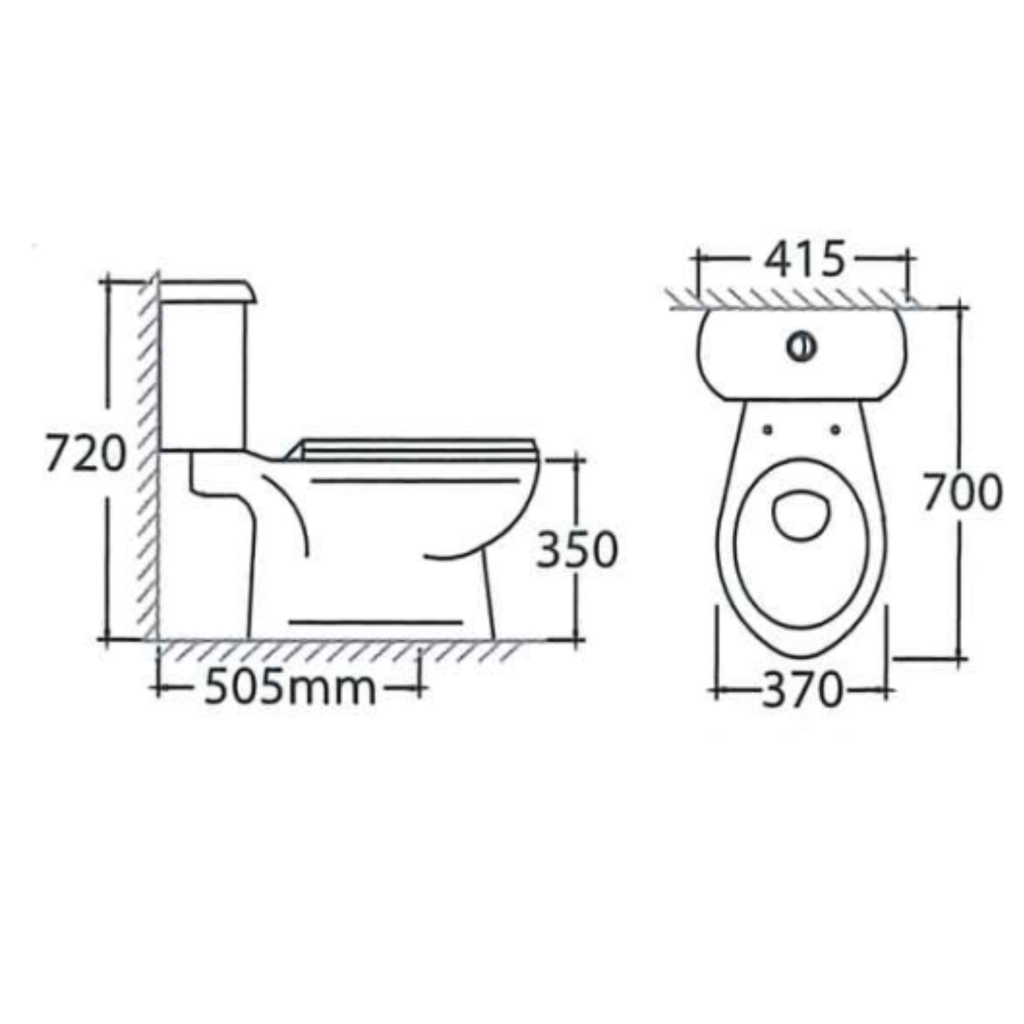 Asher C 118 S Close Coupled S-Trap 505mm 20 inch Single Flush Top Push Button with Non Soft Close Seat Cover Jamban Duduk