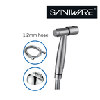 Saniware SWP-SS-304-81 Silver Push Button Bidet Spray Set with Holder and Flexible Hose Suitable for: Toilets and Bathrooms Requiring Personal Hygiene and Rinsing