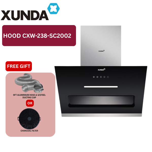 XUNDA CXW-238-SC2002 Slanted Kitchen Cooker Hood and Hob | Black