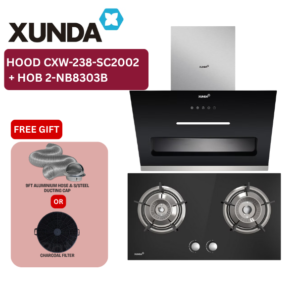 XUNDA CXW-238-SC2002 Slanted Kitchen Cooker Hood and Hob | Black