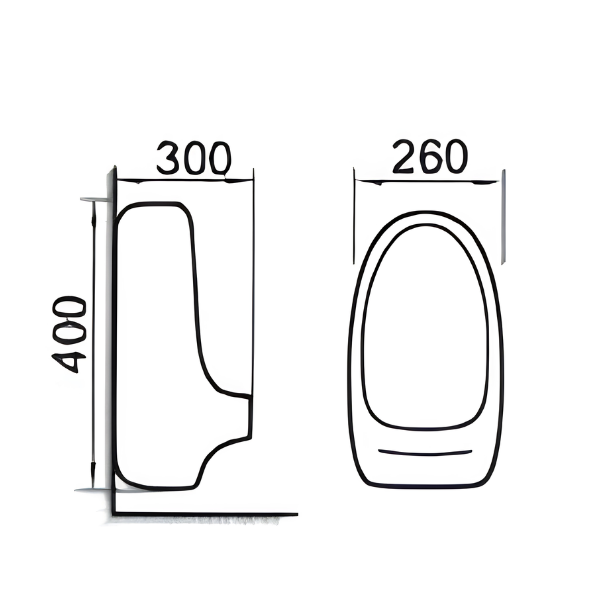 Saniware UB-601 White Ceramic Compact Wall-Hung Ceramic Urinal – Top Inlet with Free Bottle Trap, 300 × 260 × 400mm