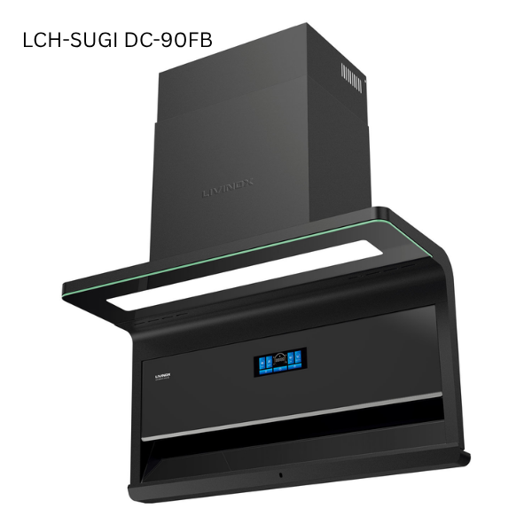 LIVINOX LCH-SUGI DC-90FB Black Cooker Hood – 2800 m³/h Powerful Suction, BLDC LGH Series Gas Hob Combo