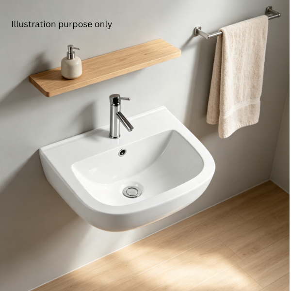 Saniware WB-206 440mm Ceramic White Wall Hung Basin Sinki Tandas Bilik Mandi For Bathroom, Guest Toilet, Condominium & Standard Wash Areas