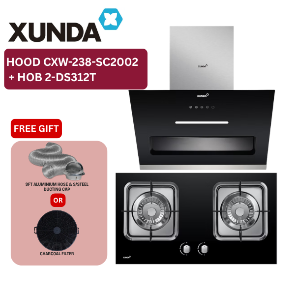 XUNDA CXW-238-SC2002 Slanted Kitchen Cooker Hood and Hob | Black