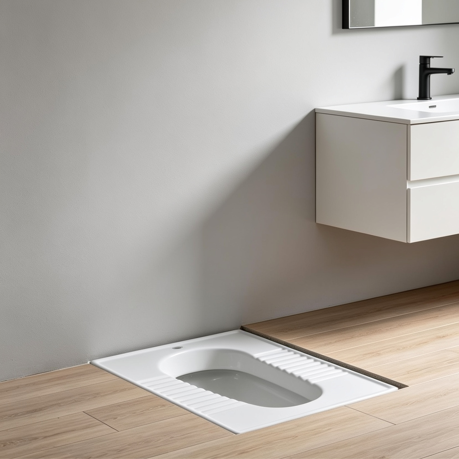 Asher C 366 White Ceramic Squatting Pan 560mm with Integral Tread Plates Ceramic Direct Hole Without Trap Tandas Cangkung
