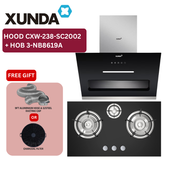 XUNDA CXW-238-SC2002 Slanted Kitchen Cooker Hood and Hob | Black