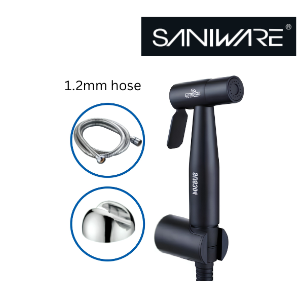 Saniware SWP-SS-304-75-B Black Stainless Steel Bidet Spray Set with Holder and Flexible Hose Suitable for: Toilets and Bathrooms Requiring Personal Hygiene and Rinsing