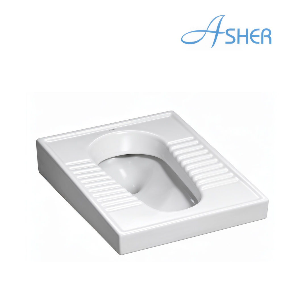 Asher C 366 P White Ceramic Squatting Pan 560mm with Integral Tread Plates Ceramic Direct Hole Without Trap Tandas Cangkung