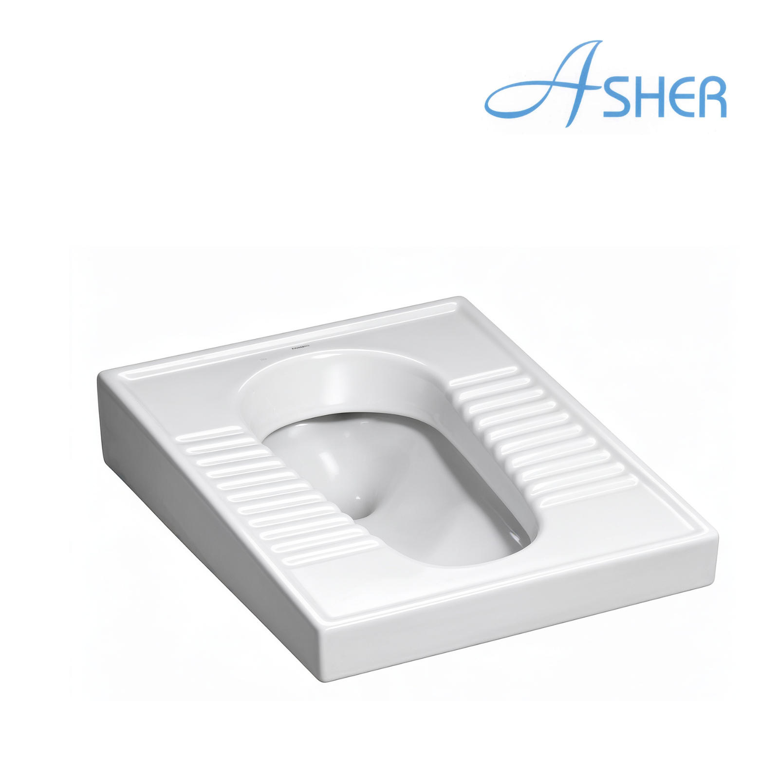 Asher C 366 P White Ceramic Squatting Pan 560mm with Integral Tread Plates Ceramic Direct Hole Without Trap Tandas Cangkung