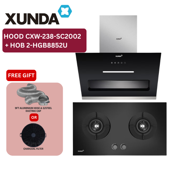 XUNDA CXW-238-SC2002 Slanted Kitchen Cooker Hood and Hob | Black