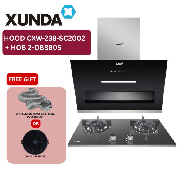 XUNDA CXW-238-SC2002 Slanted Kitchen Cooker Hood and Hob | Black