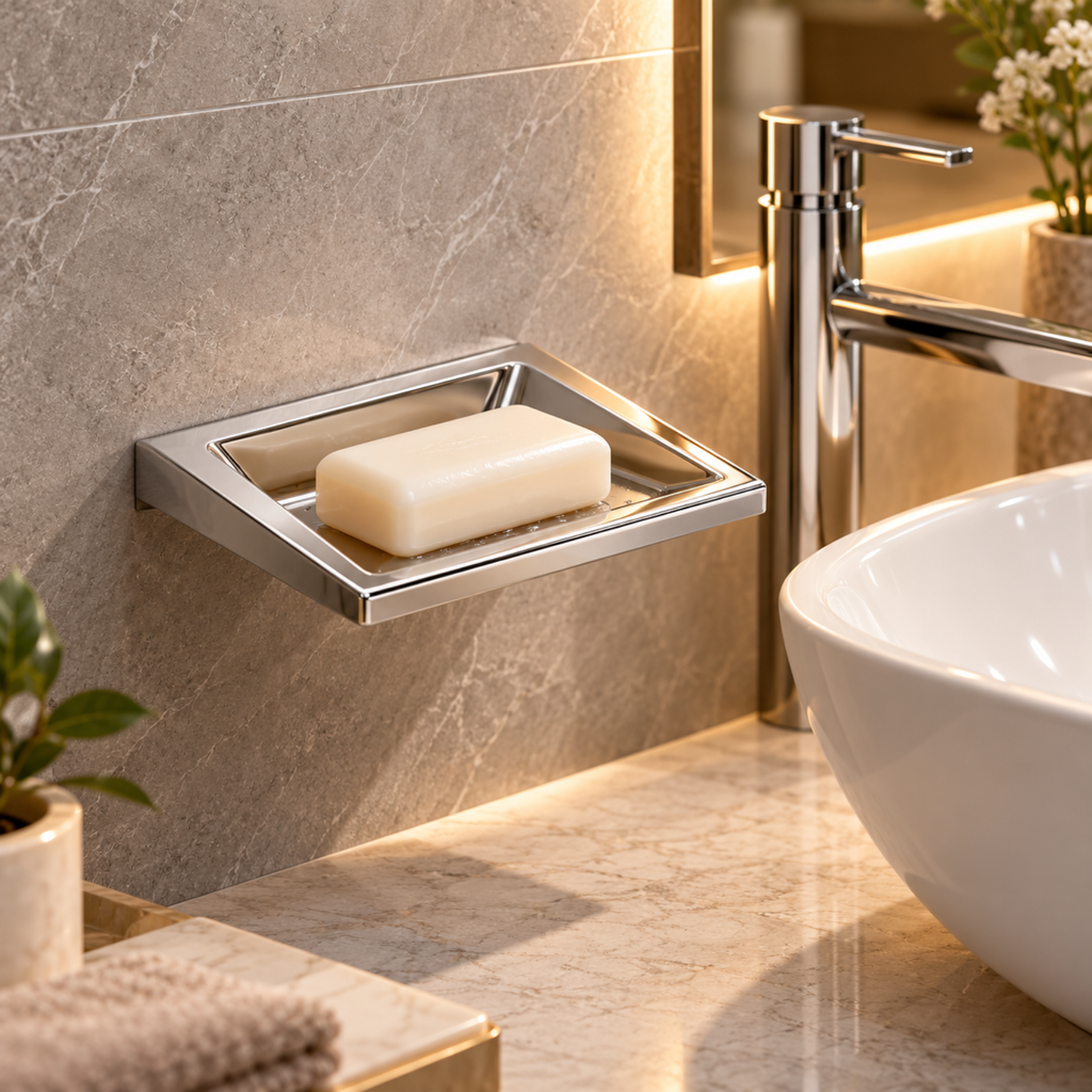 Onimi A140 117mm × 101mm Wall Mounted Rectangular  Polished Chrome Finish Soap Dish